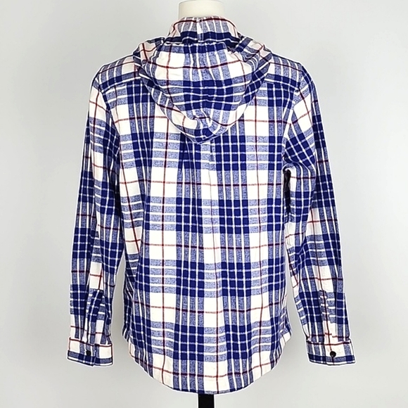 L.L. Bean Women's Relaxed Fit Light Flannel Plaid Cotton Hood Zip Up Jacket Sz S - Picture 2 of 12